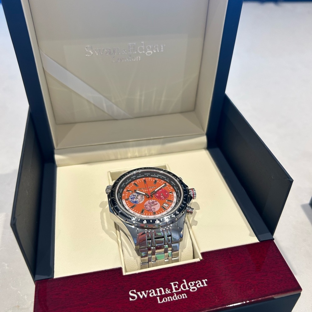 Swan & Edgar Silver and Orange Watch